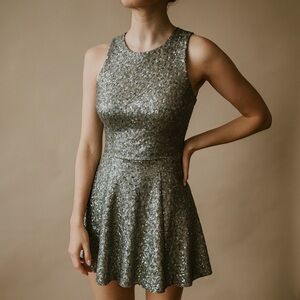 Dress The Population Blue Short Cocktail Sequin Dress Size Small